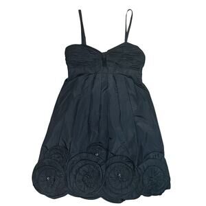 BCBG MaxAzria Black Beaded Rosette Baby Doll Dress Size 6